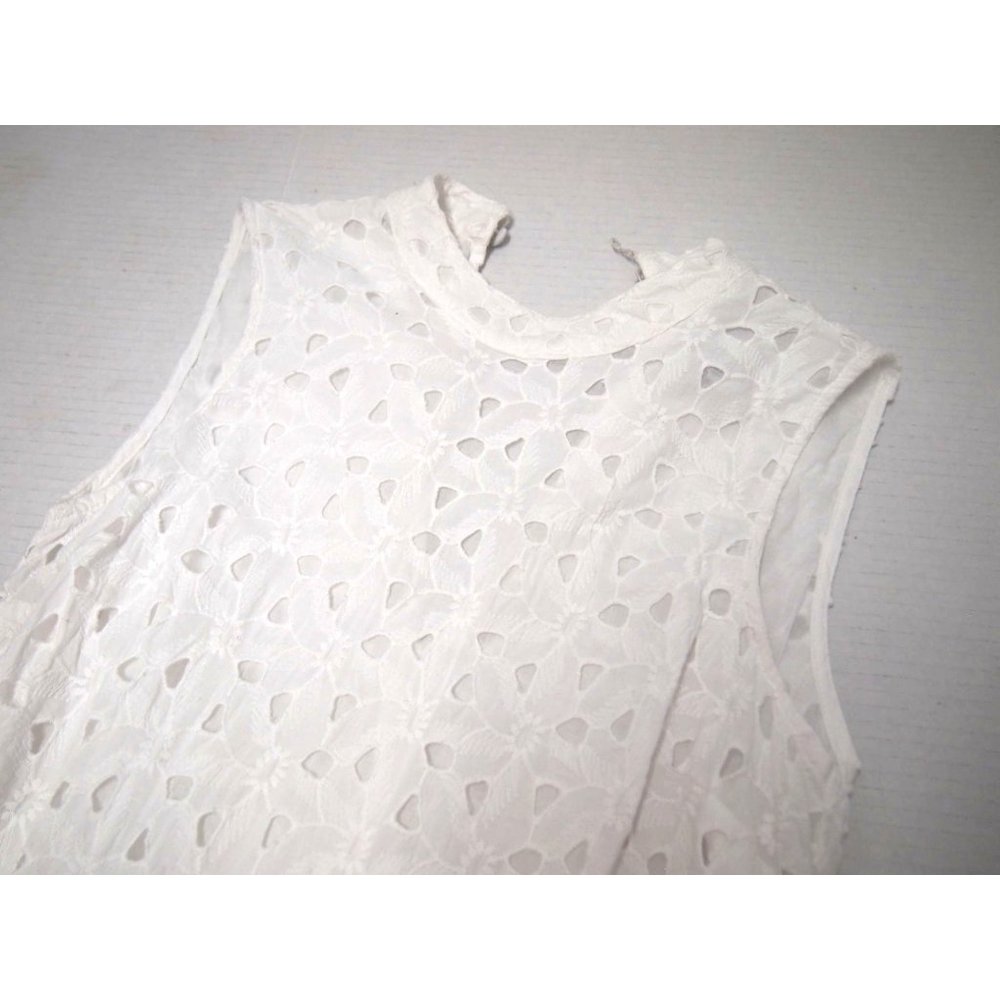 TOPSHOP Womens Broderie Midi Smock Dress 4 White Eyelet Lace Sleeveless Ruffle - Picture 4 of 7